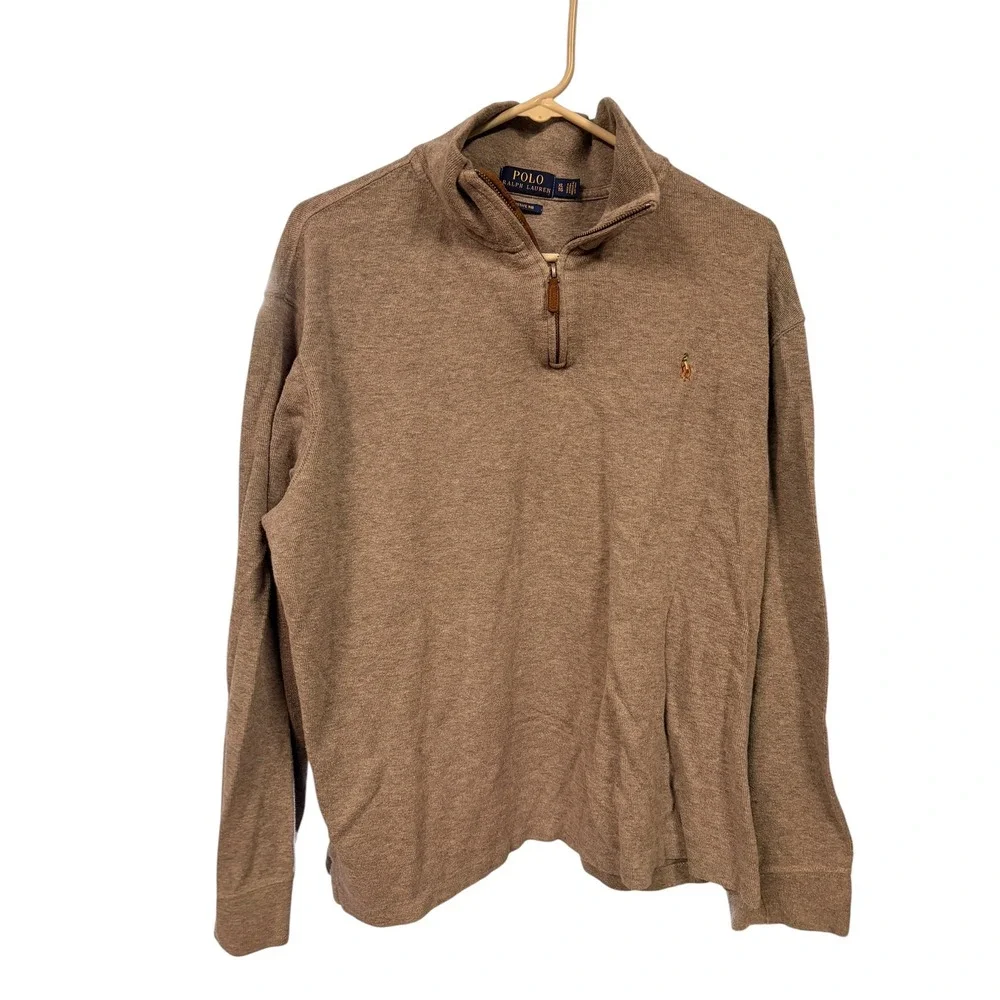 Polo Ralph Lauren Mens Estate Rib Quarter Zip Pullover Gray XL Long Sleeve Logo